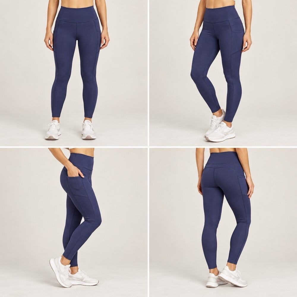 Skechers Womens Large Navy High Rise Athletic Leggings Side Pockets